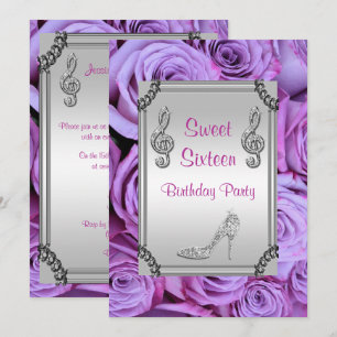 Invitación Nota de música de diamantes, Stiletto y Rosas dulc