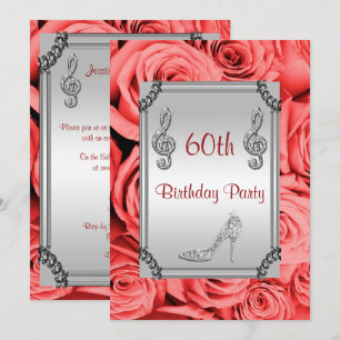 Invitación Nota de música de diamantes, Stiletto y rosas roja