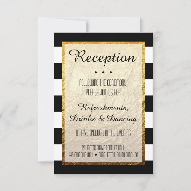 Invitación Nota de recepción de Faux Gold Black Stripe (Anverso)