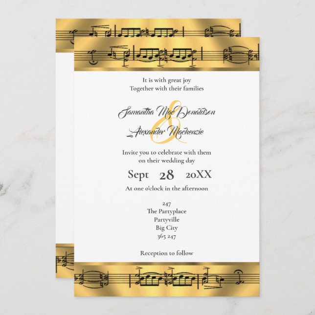 Invitación Nota musical de boda de oro (Anverso / Reverso)