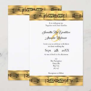 Invitación Nota musical de oro boda