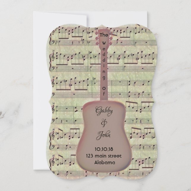 Invitación Nota musical y guitarra (Anverso)