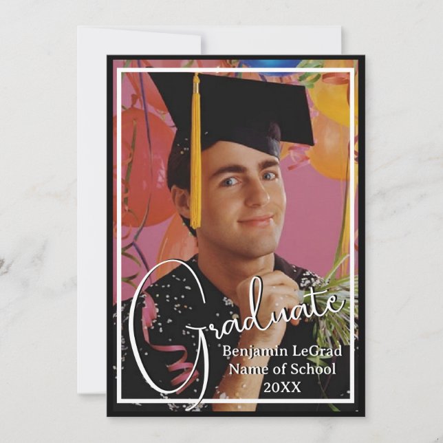 Invitación Nota personalizada de foto de graduación en blanco (Anverso)