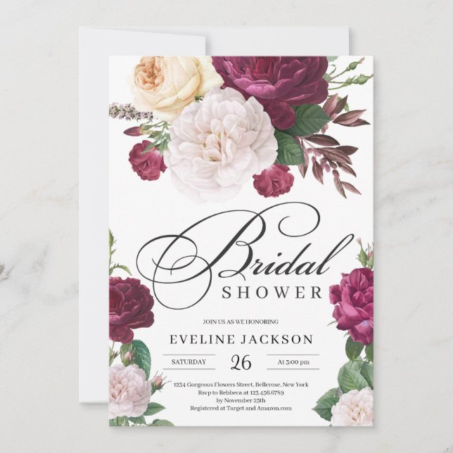 Invitación Notable ducha de novia burguesa de marrón rojo (Anverso)