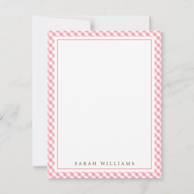 Invitación Notas de agradecimiento de Pink Gingham Flat (Anverso)