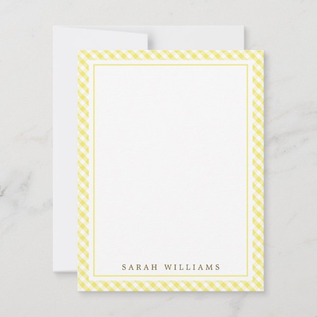 Invitación Notas de agradecimiento de Yellow Gingham Flat (Anverso)
