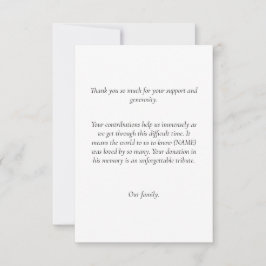 Invitación Notas de agradecimiento funerales para donaciones