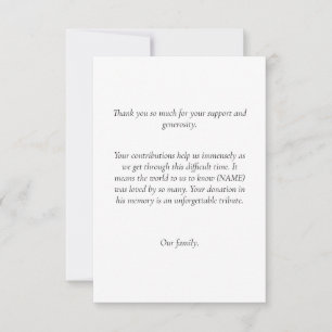 Invitación Notas de agradecimiento funerales para donaciones
