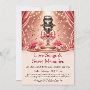 Invitación Notas de amor y fiesta de San Valentín con karaoke