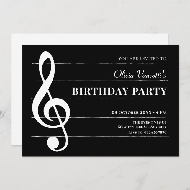 Invitación Notas de cumpleaños de música clásica (Anverso / Reverso)