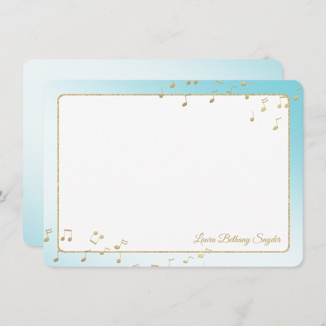 Invitación Notas de la música Blue and Gold Flat Gracias (Anverso / Reverso)