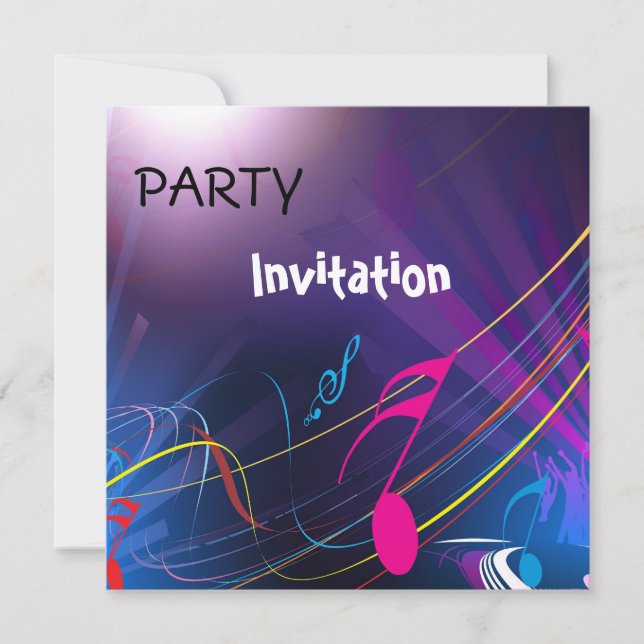 Invitación Notas de Música de Fiesta Azul (Anverso)