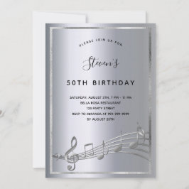 Invitación Notas de música de plata de cumpleaños