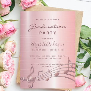 Invitación Notas de música rosa de los partidos de graduación