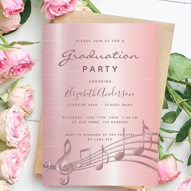 Invitación Notas de música rosa de los partidos de graduación (Subido por el creador)