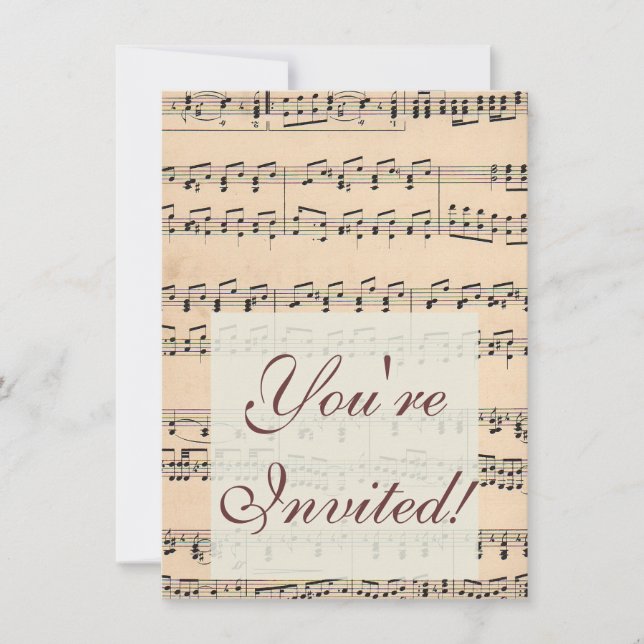 Invitación Notas de puntuación de la música de hojas antiguas (Anverso)