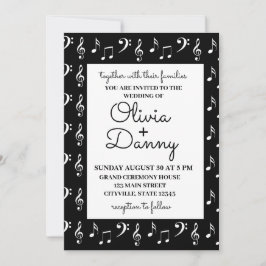 Invitación Notas Musicales Boda en Blanco y Negro