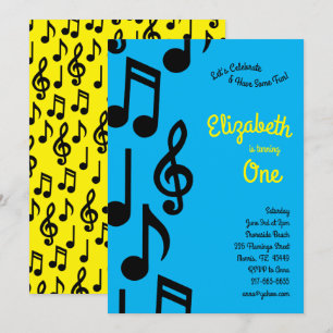 Invitación Notas musicales Cute Kids 1er cumpleaños Fiesta