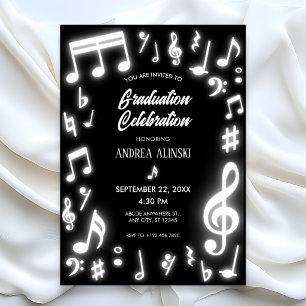 Invitación Notas musicales de graduación brillantes negras