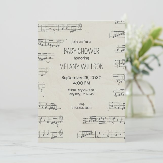 Invitación Notas musicales de papel de cosecha (Anverso de pie)