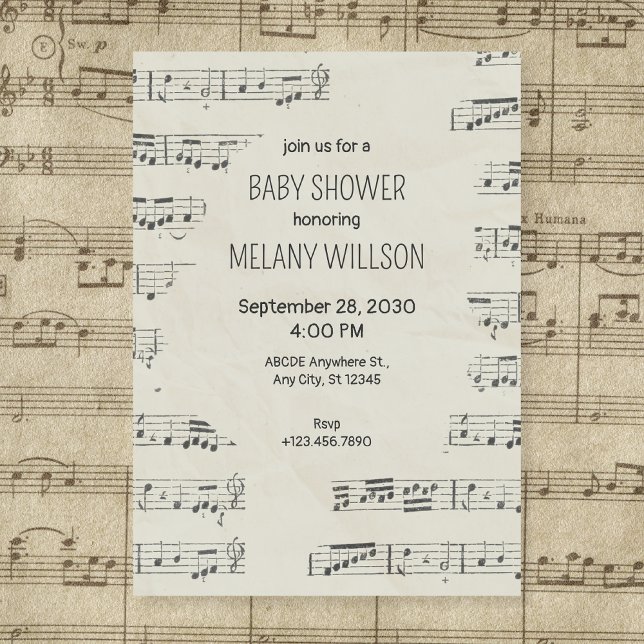 Invitación Notas musicales de papel de cosecha (Subido por el creador)