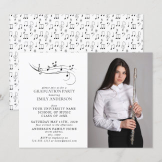 Invitación Notas musicales Graduación de fotografías en blanc
