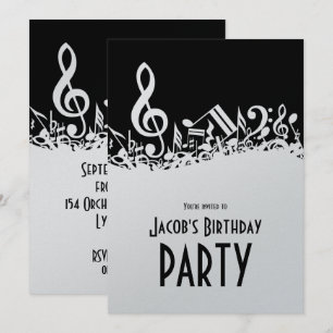 Invitación Notas musicales jumbleadas de blanco personalizada