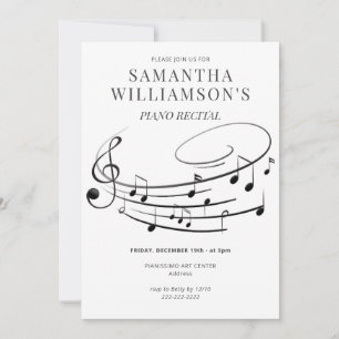 Invitación Notas Musicales Recital de Piano Elegante y Progra