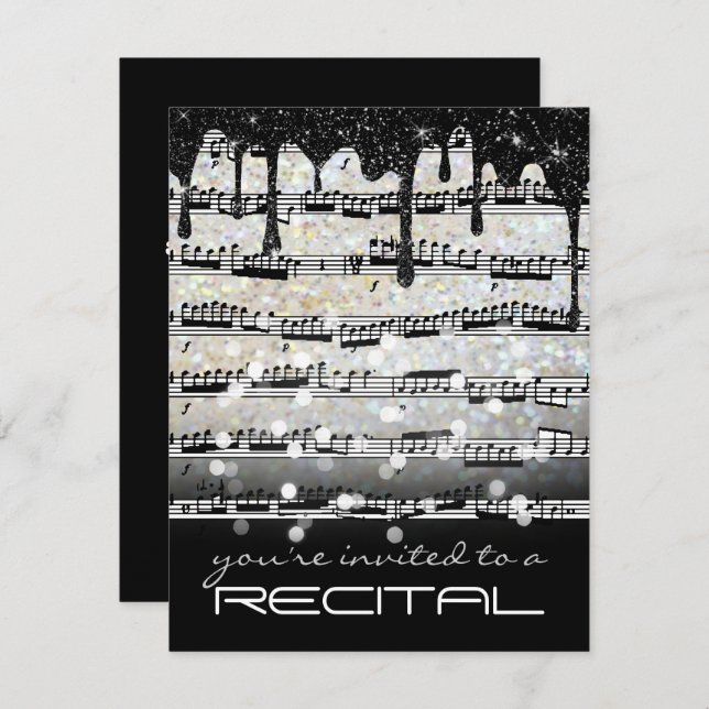 Invitación notas musicales recital en blanco y negro (Anverso / Reverso)