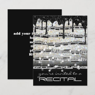 Invitación notas musicales recital en blanco y negro