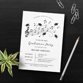 Invitación Notas musicales y Clef Graduación Pentagram