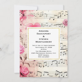 Invitación Notas musicales y Rosas Boda de diseño de vintage