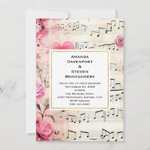 Invitación Notas musicales y Rosas Boda de diseño de vintage