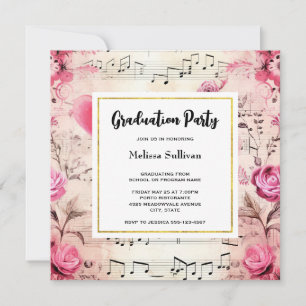 Invitación Notas musicales y Rosas Graduación de diseño de vi