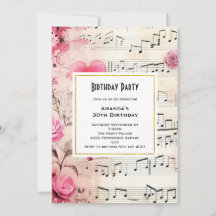 Notas musicales y Rosas Vintage Design Birthday