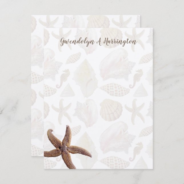 Invitación Notas personalizadas de Starfish Beach Shells Blan (Anverso / Reverso)