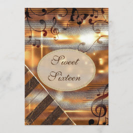 Invitación Notas Purpurinoso de Silver y Gold Music Sweet 16