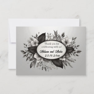Invitación Notecard floral blanco y negro editable
