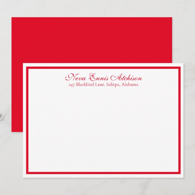 Invitación Notecard plano personalizado rojo y blanco (Anverso / Reverso)