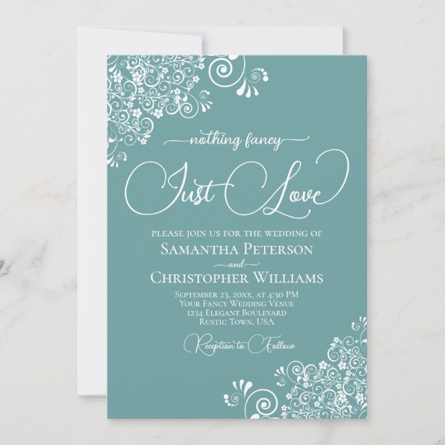 Invitación Nothing Fancy Just Love Aqua Teal Wedding (Anverso)