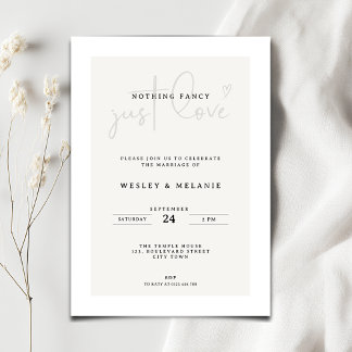 Invitación Nothing Fancy Just Love Beige Elegant Wedding