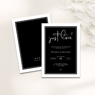 Invitación Nothing Fancy Just Love Black Elegant Wedding