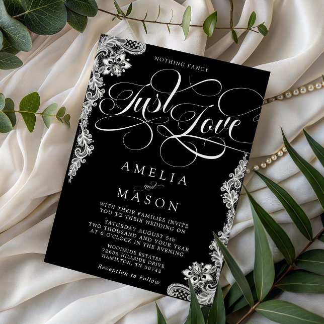 Invitación Nothing Fancy Just Love Black Lace Wedding (Nothing Fancy Just Love Black Lace Wedding Invitation)