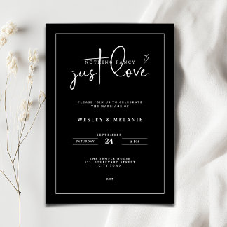 Invitación Nothing Fancy Just Love Black Minimalist Wedding