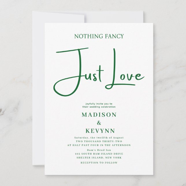 Invitación Nothing Fancy Just Love Boda (Anverso)
