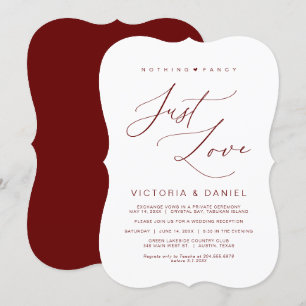 Invitación Nothing Fancy Just Love, Burdeos, Boda Fugaz