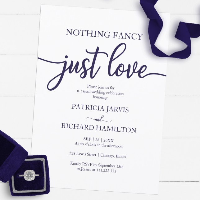 Invitación Nothing Fancy Just Love Casual Wedding Navy Blue (Subido por el creador)