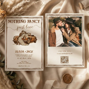 Invitación Nothing Fancy Just Love Código QR Foto Boda