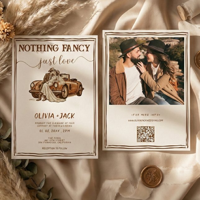 Invitación Nothing Fancy Just Love Código QR Foto Boda   (Subido por el creador)