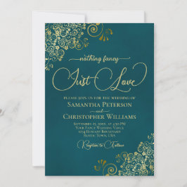 Invitación Nothing Fancy Just Love Deep Teal & Gold Wedding